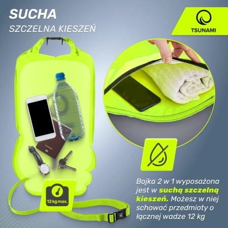 TSUNAMI vízálló tárolózsebbel ellátott 2 az 1-ben felfújható biztonsági úszóbója, sárga