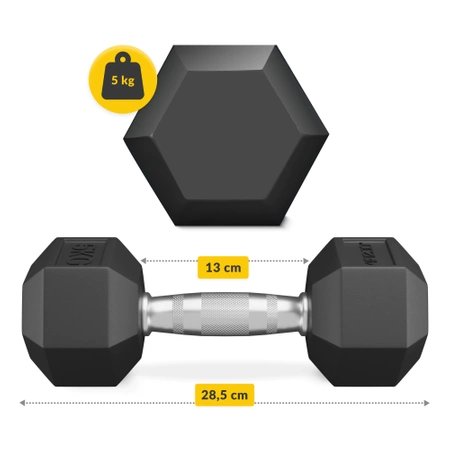 HEX acél kézisúlyzó, 1 x 5 kg