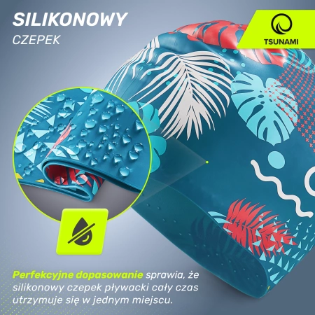 TSUNAMI női úszósapka, leveles minta