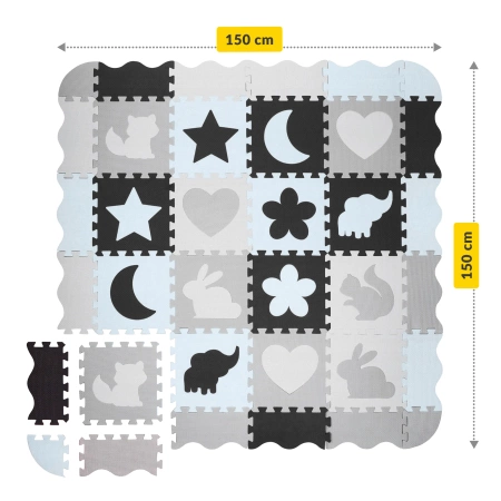 Oktató puzzle szőnyeg gyerekeknek, 150 x 150 cm, fehér