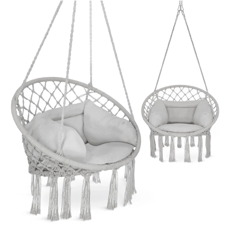 Párnával ellátott BOHO kerti hinta, szürke