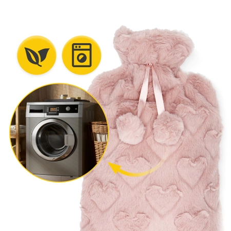 Gumi melegítőpalack szív mintás plüss szövetborítással, 2 l