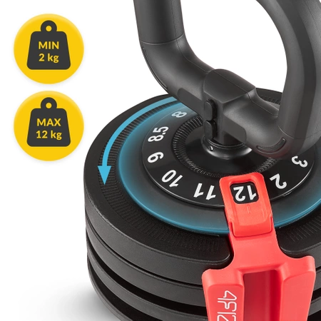 PREMIUM állítható súlyú kettlebell, 2-12 kg