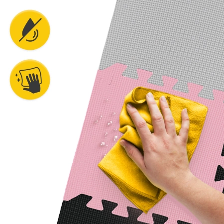 Oktató puzzle szőnyeg gyerekeknek, 90 x 90 cm, rózsaszín