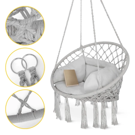 Párnával ellátott BOHO kerti hinta, szürke