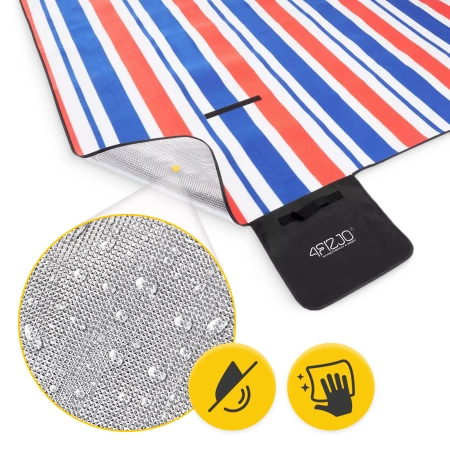 Szigeteléssel rendelkező piknik- és strandtakaró, 200 x 200 cm, csíkos mintás