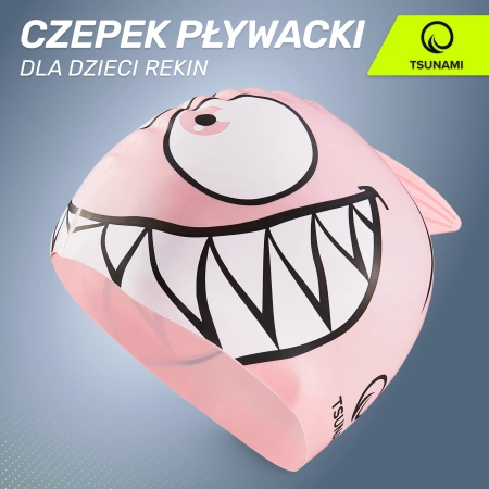 TSUNAMI gyermek úszósapka, cápa mintás, rózsaszín