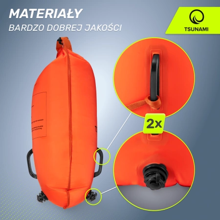 TSUNAMI vízálló tárolózsebbel ellátott 2 az 1-ben felfújható biztonsági úszóbója, narancssárga