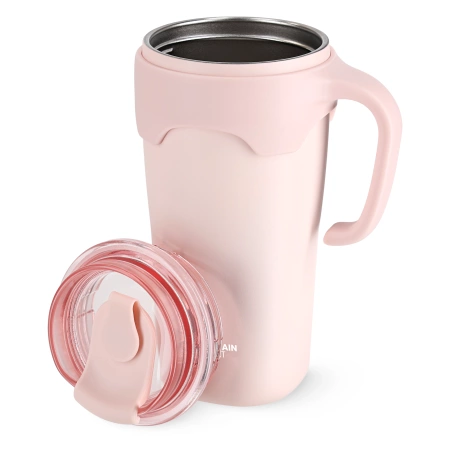 Szívószállal ellátott termobögre, 650 ml, rózsaszín