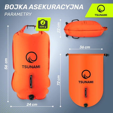 TSUNAMI vízálló tárolózsebbel ellátott 2 az 1-ben felfújható biztonsági úszóbója, narancssárga