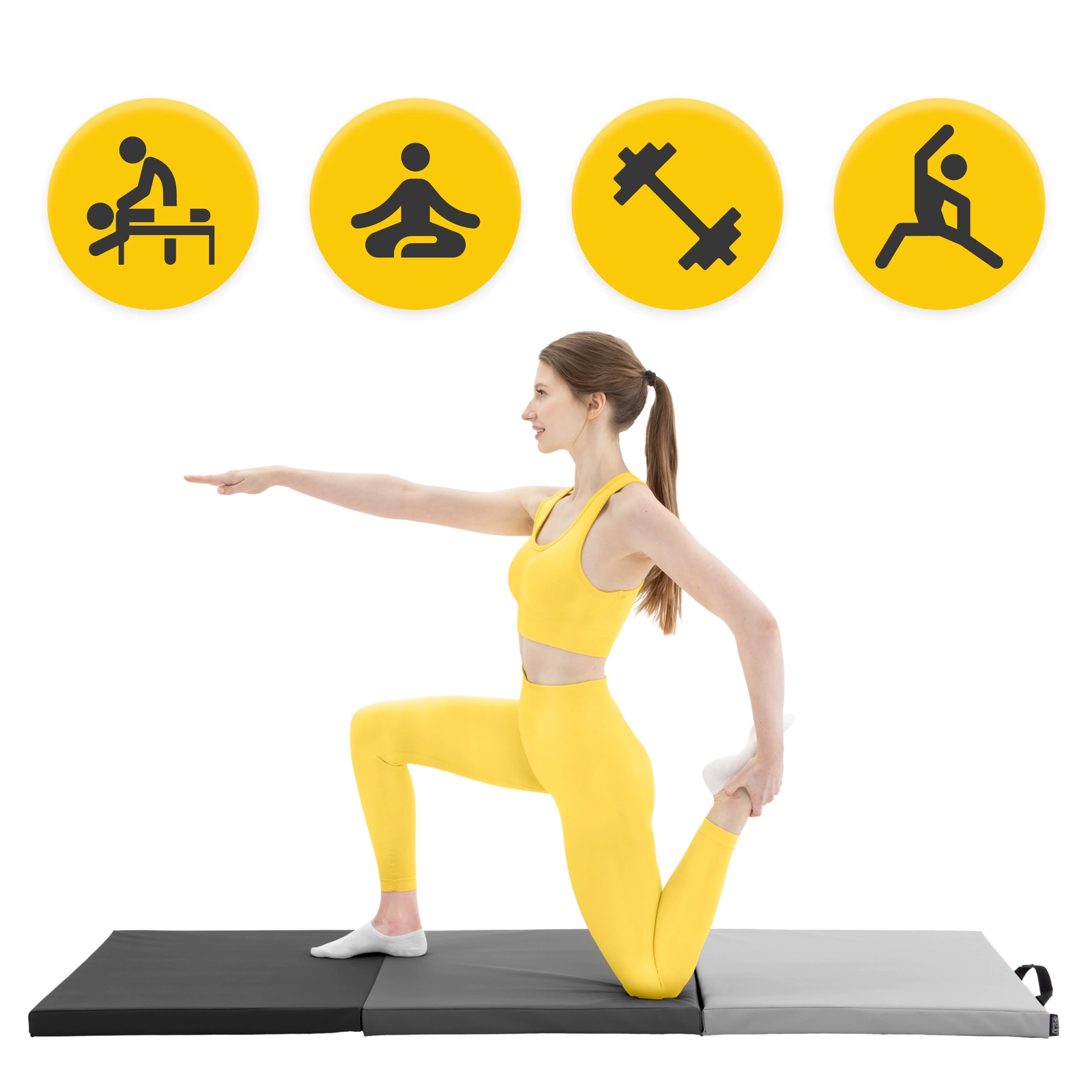 materac rehabilitacyjny gimnastyczny skladany sportowy do cwiczen z raczka 3-czesciowy wygodny do przenoszenia