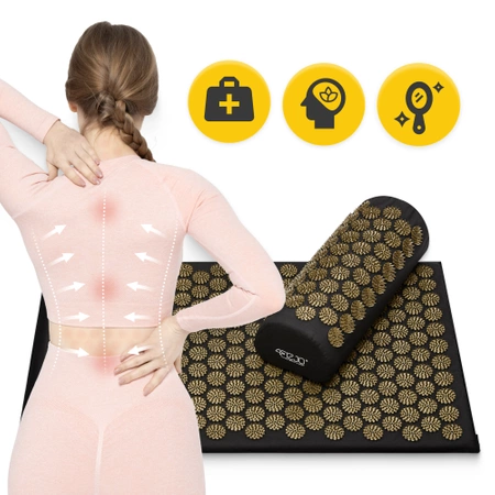 Párnával ellátott klasszikus akupresszúrás szőnyeg, fekete