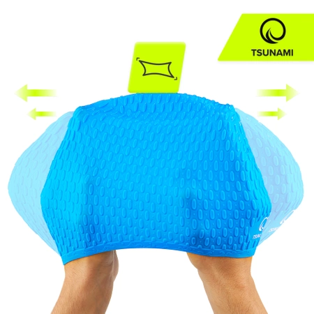 TSUNAMI női úszósapka, szöveges minta, kék