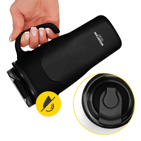 Szívószállal ellátott termobögre, 650 ml, fekete