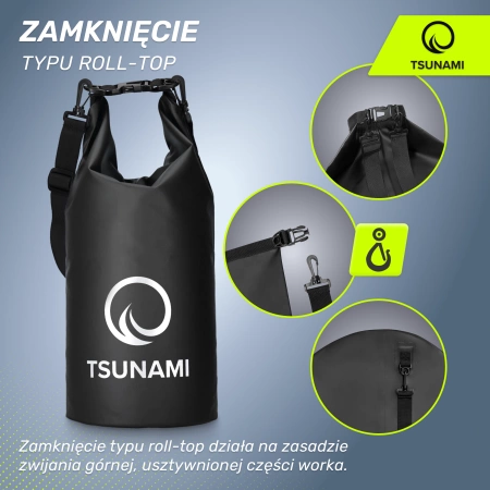TSUNAMI vízálló zsák, 10 l, fekete