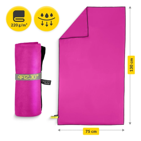 Gyorsan száradó mikroszálas törölköző, 130 x 75 cm, rózsaszín