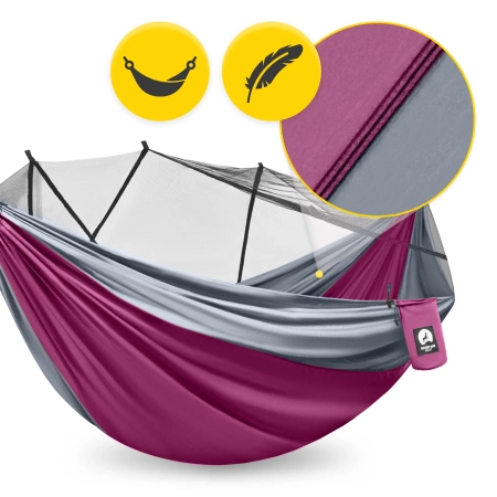 Mountain Goat egyágyas utazó függőágy szúnyoghálóval, szürke és rózsaszín