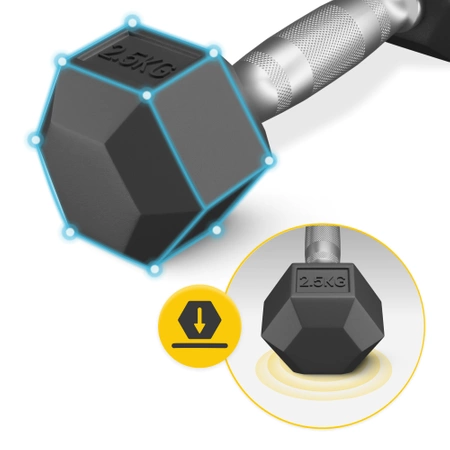 HEX acél kézi súlyzó, 1 x 2,5 kg
