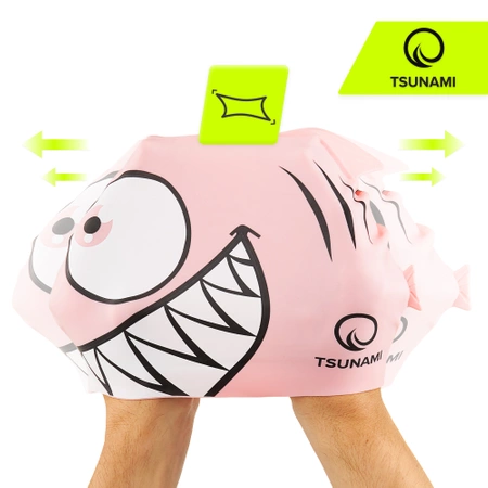 TSUNAMI gyermek úszósapka, cápa mintás, rózsaszín