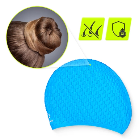 TSUNAMI női úszósapka, szöveges minta, kék