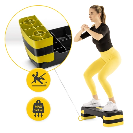 Standard 3 fokozatú, aerobik step lépcső, sárga