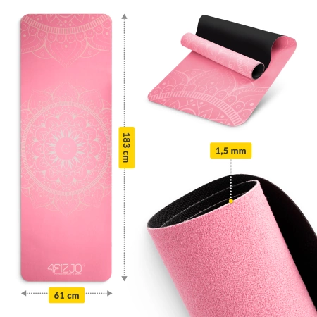 Velúros jóga- és tornaszőnyeg, 1,5 mm, rózsaszín