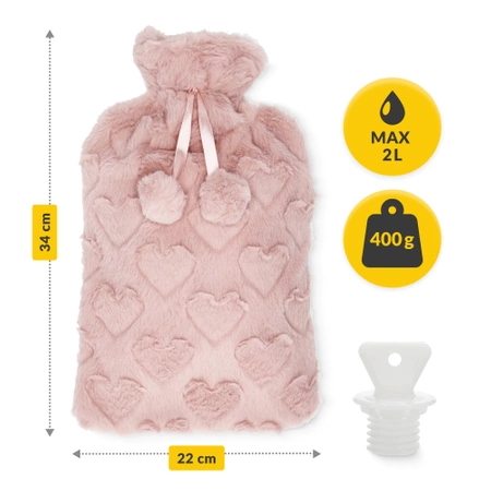 Gumi melegítőpalack szív mintás plüss szövetborítással, 2 l