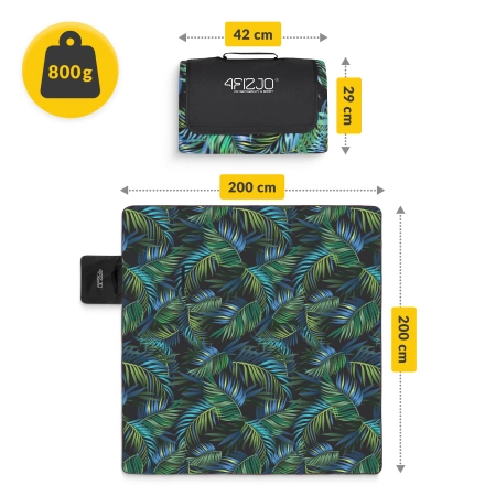 Szigeteléssel rendelkező piknik- és strandtakaró, 200 x 200 cm, pálmafa mintás