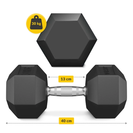 HEX acél kézi súlyzó, 1 x 30 kg