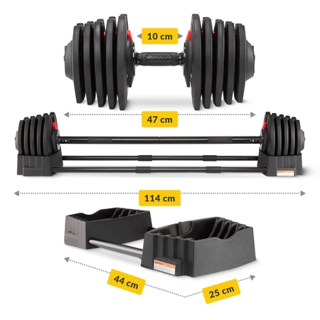 PREMIUM 2 az 1-ben állítható kézisúlyzó és súlyzórúd, 2,5-40 kg