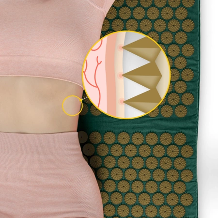 Párnával ellátott klasszikus nagy akupresszúrás szőnyeg, XL, sötétzöld