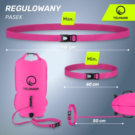 TSUNAMI vízálló tárolózsebbel ellátott 2 az 1-ben felfújható biztonsági úszóbója, rózsaszín