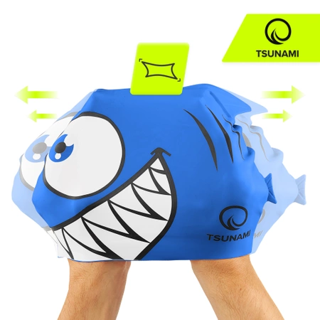 TSUNAMI gyermek úszósapka, cápa mintás, kék