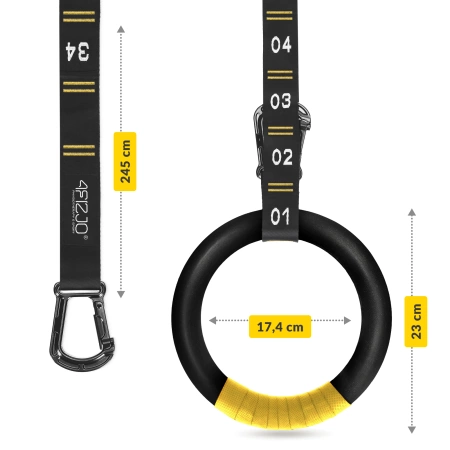 Gymnastic gyűrűk húzódzkodáshoz ABS-ből, fekete és sárga színben