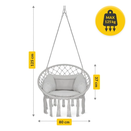 Párnával ellátott BOHO kerti hinta, szürke