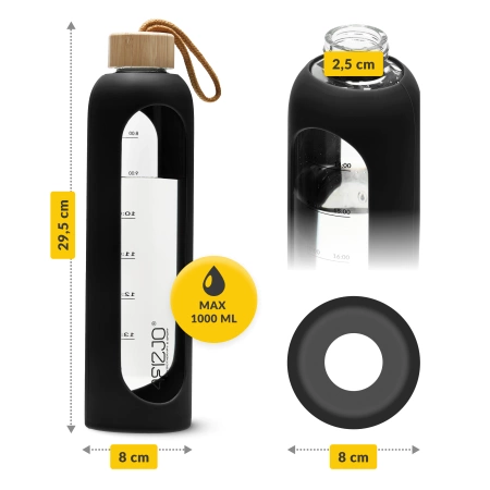 Üvegkulacs, 1 L, fekete