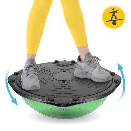 Gumiszalaggal ellátott egyensúlyozó félgömb, zöld