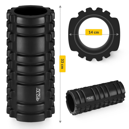 EVA bordázott masszázshenger, 33 cm, fekete