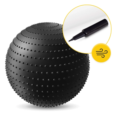 Felfújható, tüskés masszázslabda, 65 cm, fekete