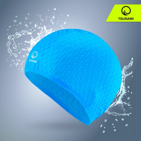 TSUNAMI női úszósapka, szöveges minta, kék