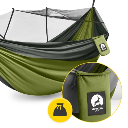 Mountain Goat két személyes utazási függőágy szúnyoghálóval, szürke és zöld
