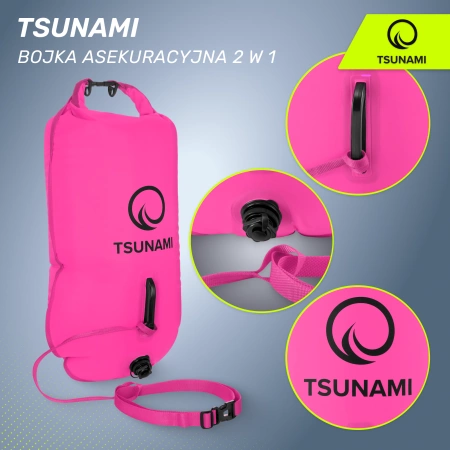 TSUNAMI vízálló tárolózsebbel ellátott 2 az 1-ben felfújható biztonsági úszóbója, rózsaszín