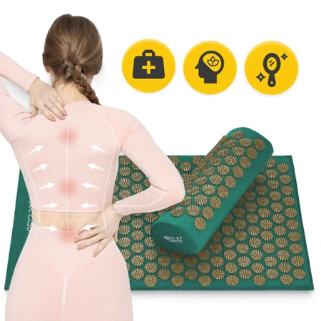 Párnával ellátott klasszikus akupresszúrás szőnyeg, sötétzöld