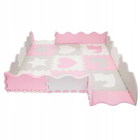 Oktató puzzle szőnyeg gyerekeknek, 120 x 120 cm, rózsaszín