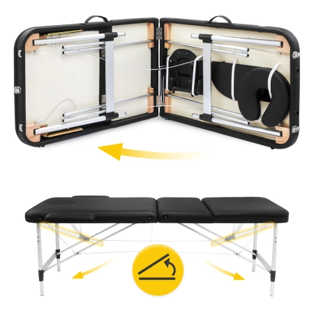 Állítható fekvőfelületű, alumínium masszázságy, 60 cm, fekete