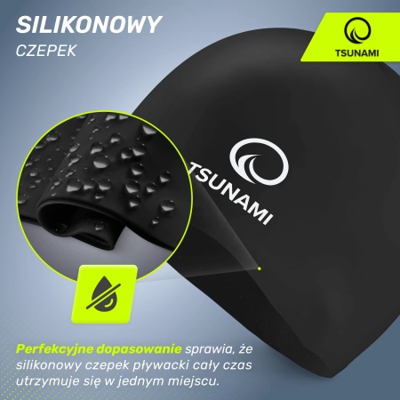TSUNAMI unisex úszósapka, fekete