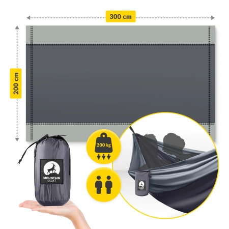 Mountain Goat kétfős utazási függőágy szúnyoghálóval, szürke és grafit