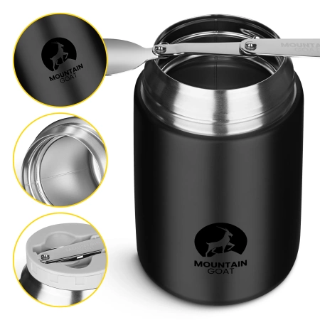 720 ml-es rozsdamentes acél ebédtermosz, fekete