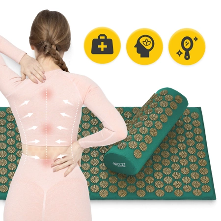 Nagy akupresszúrás szőnyeg párnával, XL, sötétzöld