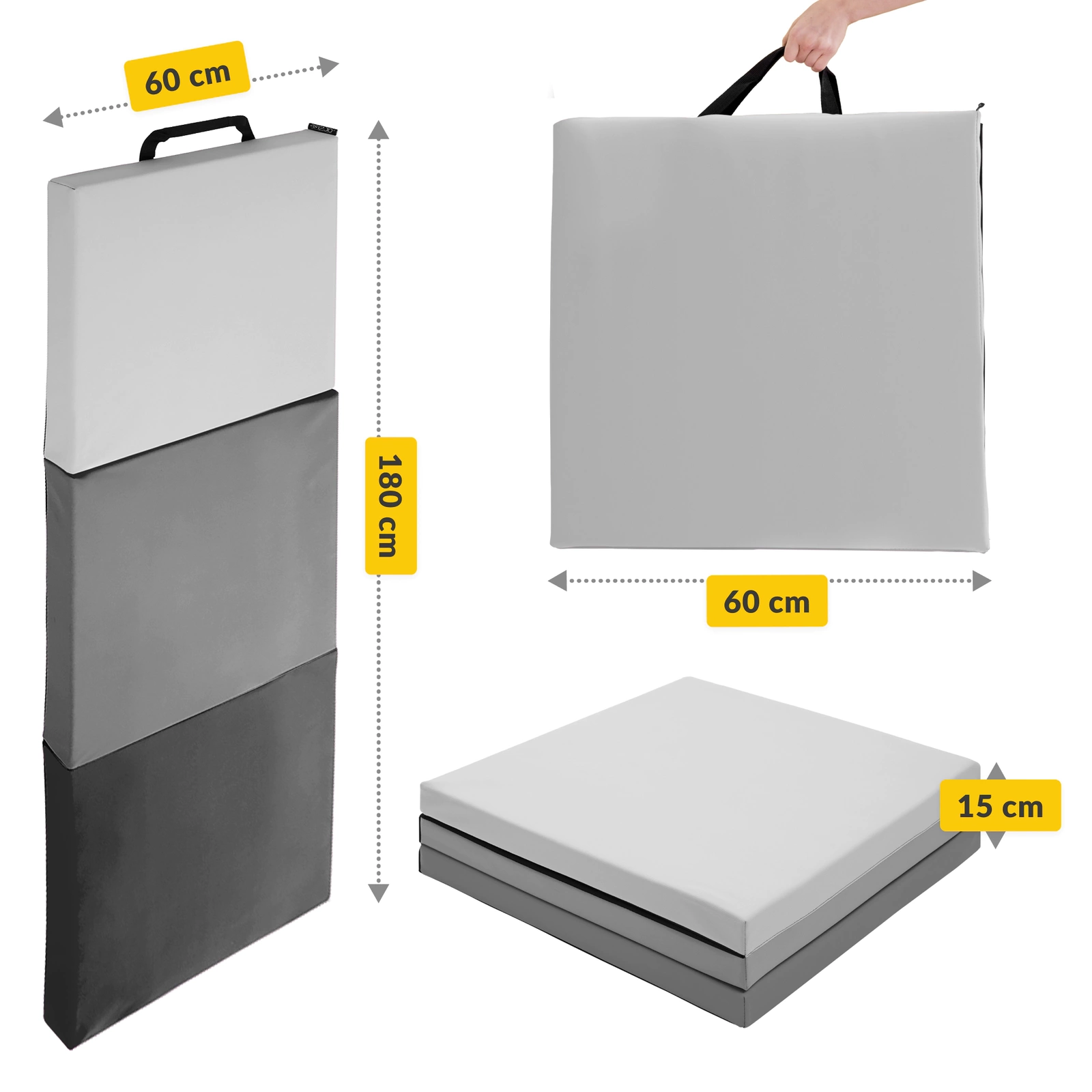 materac rehabilitacyjny gimnastyczny skladany sportowy do cwiczen z raczka 3-czesciowy wygodny do przenoszenia